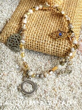 BOHO CHARMS + Dainty picture jasper beaded bracelet